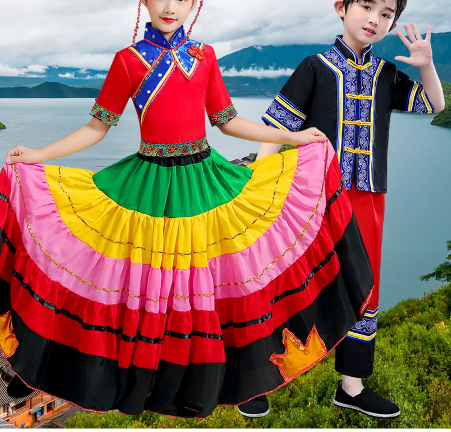 56个少数民族服装儿童女服饰傣族女童演出服苗族彝族壮族侗族男 k2