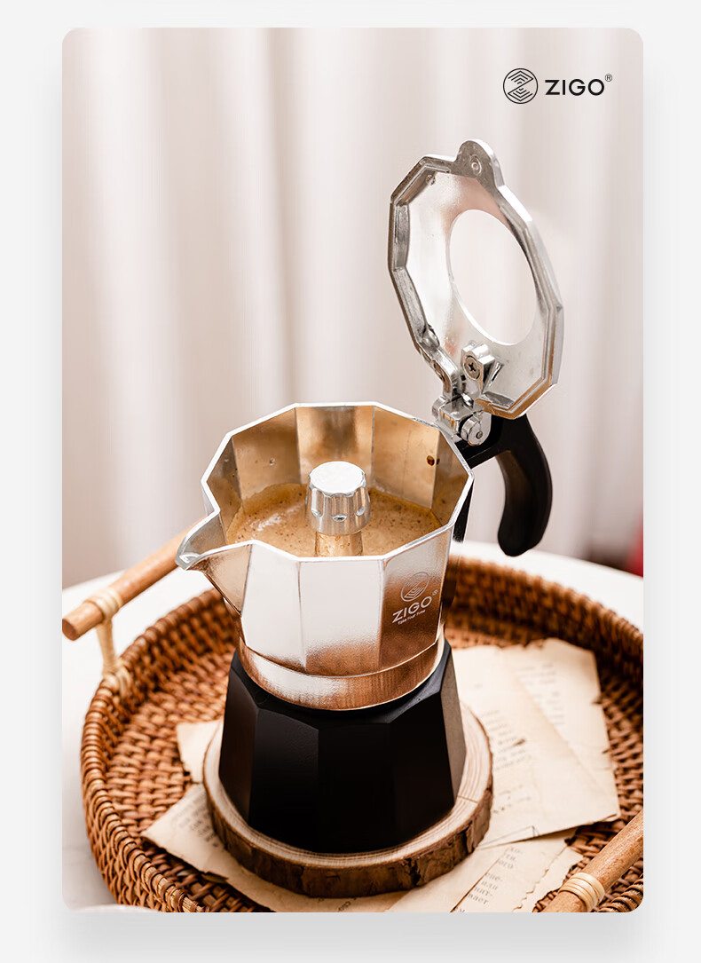 zigo摩卡壶zigo摩卡壶双阀煮咖啡器具家用便携意式萃取手冲咖啡壶套装