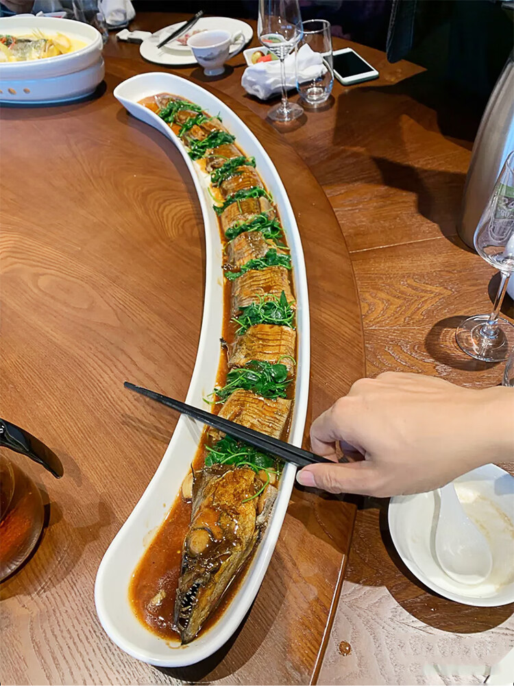 刀鱼盘 带鱼盘子陶瓷农家乐川菜餐具中式鱼盘弧形盘大刀鱼盘长带鱼盘