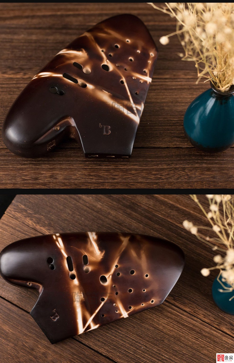 送礼优选子雷陶笛低音降b实用新型中国陶笛三管bbb素烧大漆青花工艺素