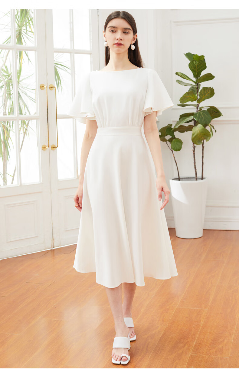 希区瑞普高端白色连衣裙女装夏季2022年新款气质一字肩大摆仙女裙白色