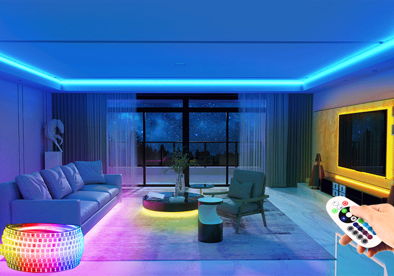 灯带led灯条三色家用嵌入式客厅装饰彩色吊顶220v防水rgb灯带的 (20米