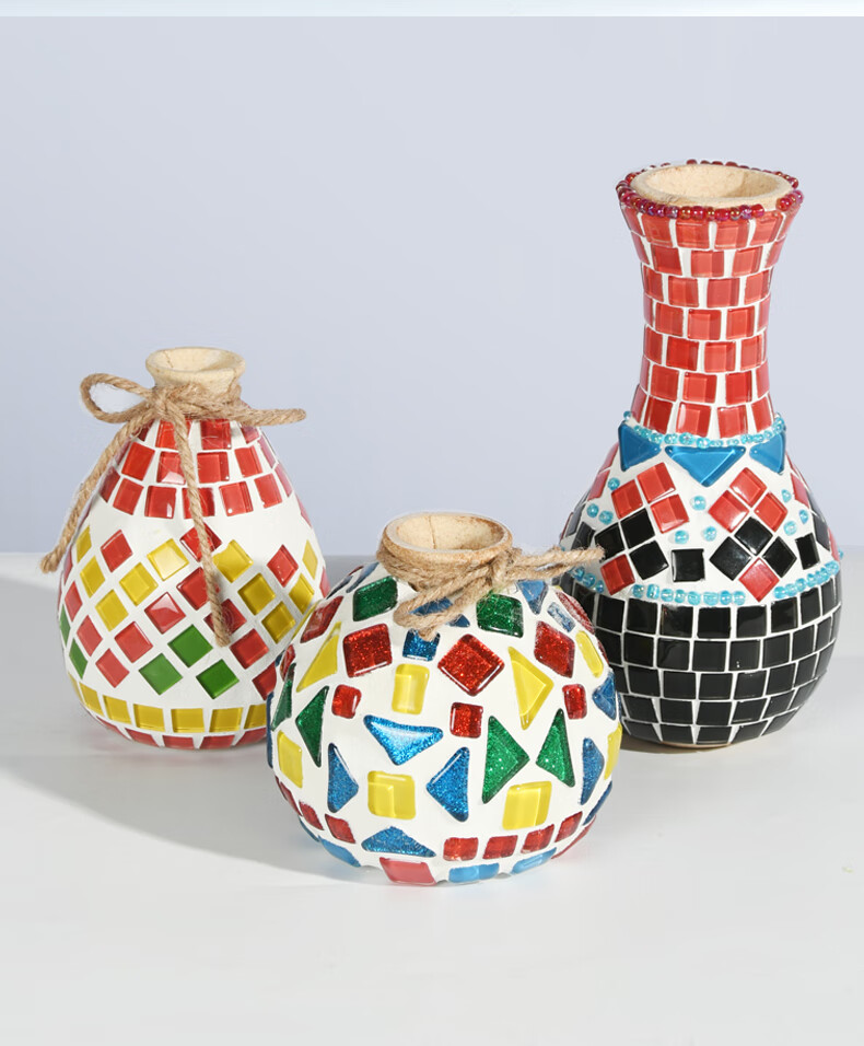 马赛克底胚diy手工制作材料花瓶杯垫儿童幼儿园美术托盘白胚实木简梓