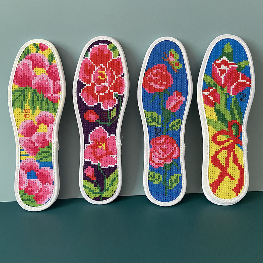 加厚款十字绣鞋垫半成品批发带针带线印花刺绣diy鞋垫4双足底生金35