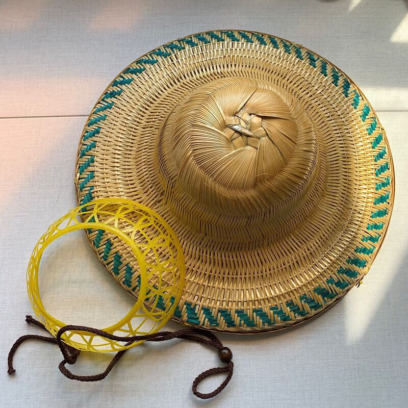 圆顶帽竹编大圆帽男遮阳帽户外防晒防雨大沿中山帽劳保竹帽舞台道具