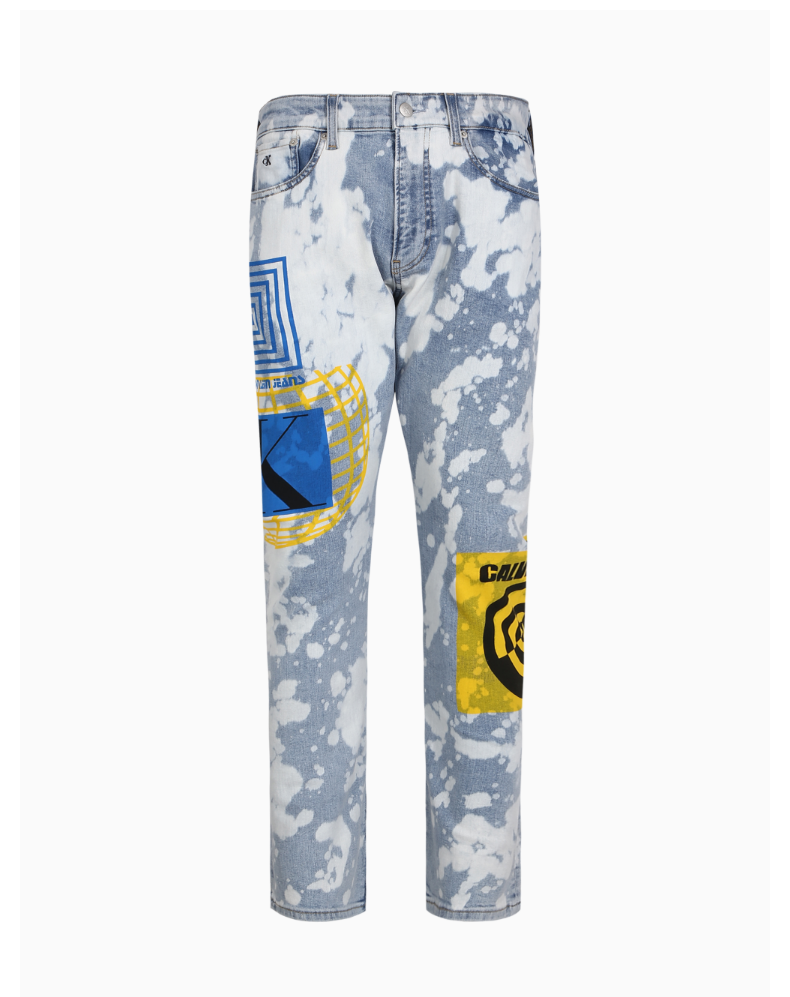 男装丹宁布白斑图案涂鸦印花复古休闲牛仔裤j3149501cd蓝白花纹32