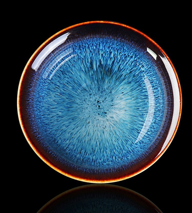 博畔 纯手工天目盏油滴曜变建盏日式功夫茶具家用简约主人杯 蓝玉星空