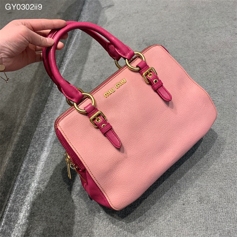二手95新miumiu缪缪粉色全皮手提包女士手提包包奢侈品箱包尺寸301818