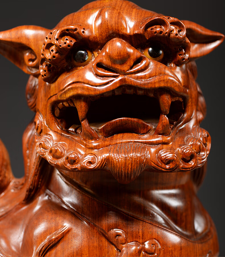 曹堂花梨木雕狮子摆件实木雕刻舞狮办公室家居客厅装饰红木工艺品