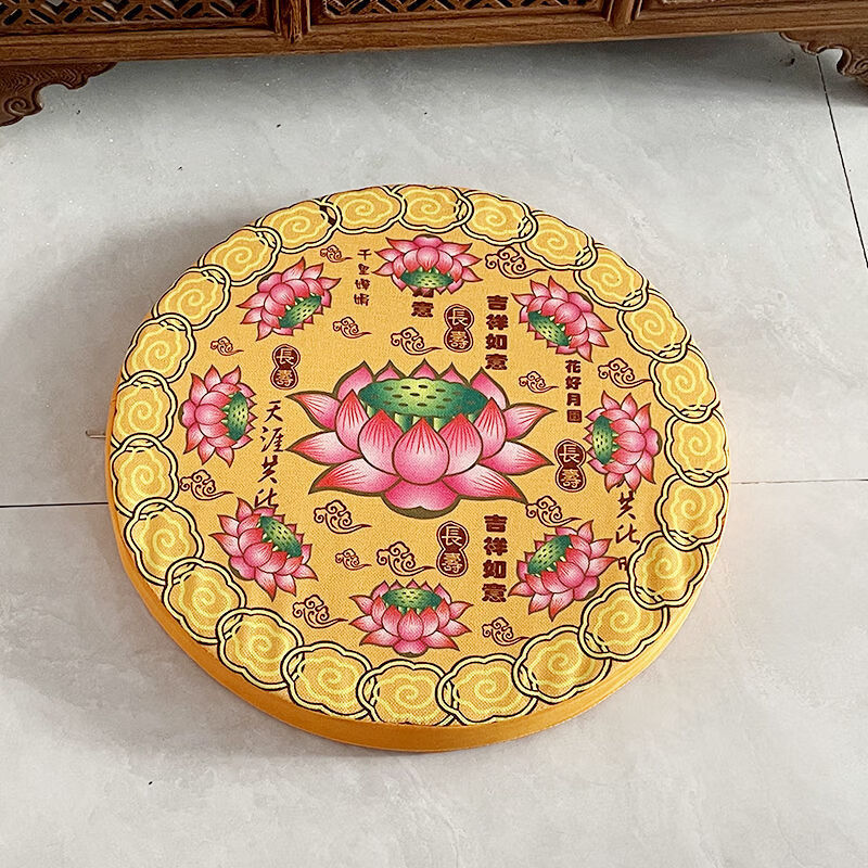 拜佛跪垫 莲花拜垫圆形蒲团打坐垫拜凳佛堂家用拜佛垫亚麻印花蒲团