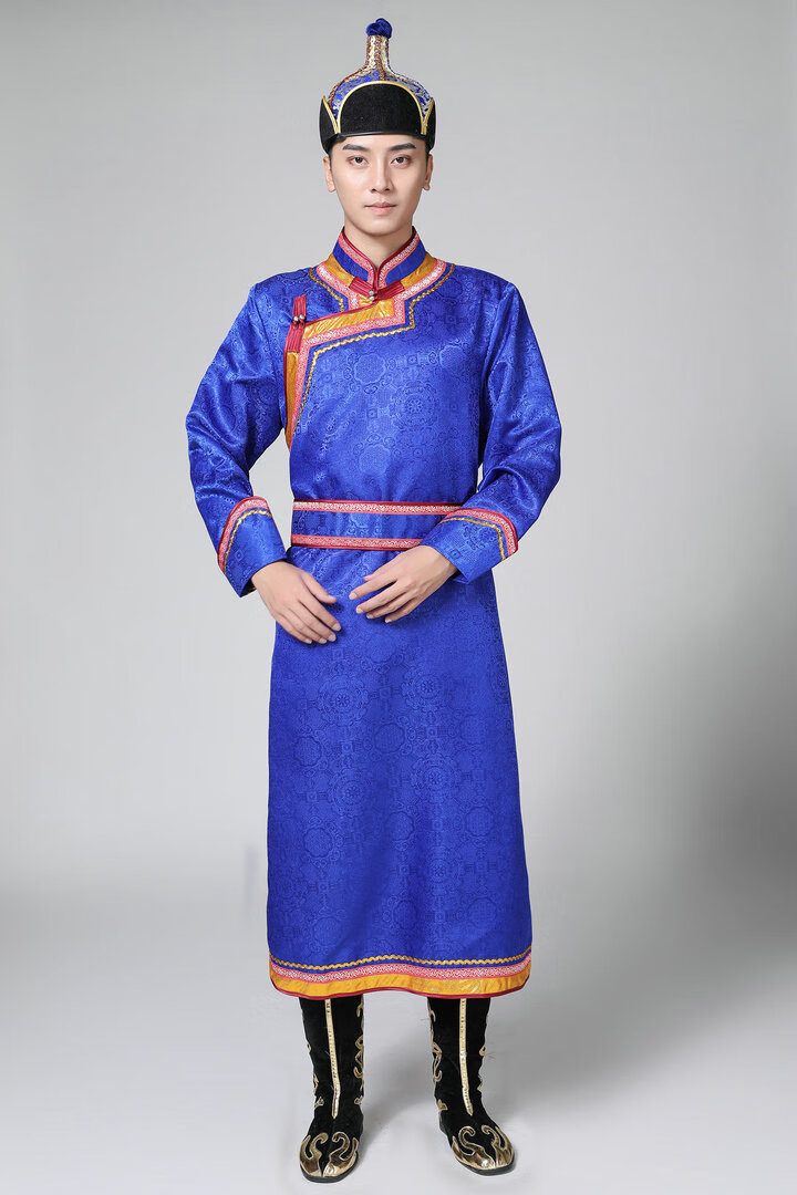 蒙古族服装男秋季男士蒙古袍日常生活装成人长款民族演出舞蹈服提花