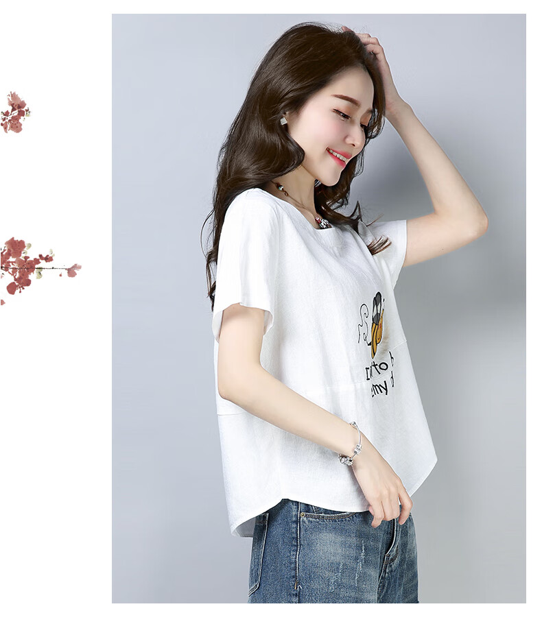 女装麻料短袖衫棉麻上衣女年夏季潮短款洋气亚麻韩版宽松t恤体恤t血