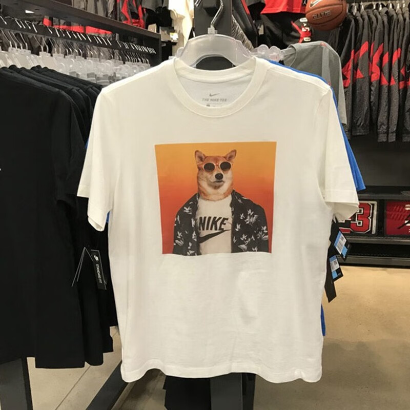 nike耐克短袖男装 2020夏季新款墨镜柴犬印花圆领透气运动半袖上衣