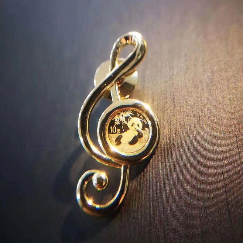 熊猫金币音符胸针吊坠熊猫金币音符胸针 抗击疫情口罩胸针 熊猫金币