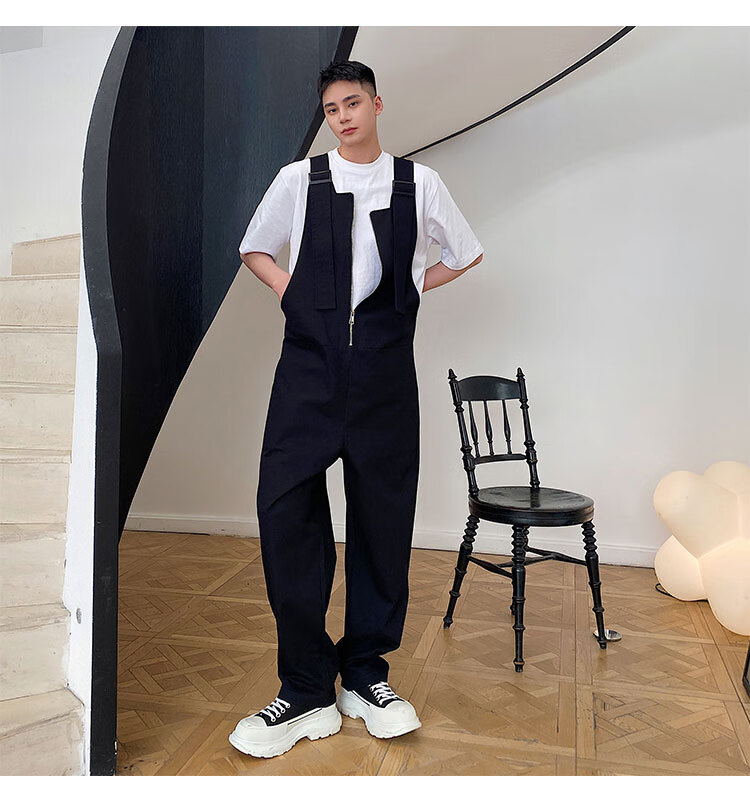 背带裤男工装夏潮男士连体裤阔腿背带连体长裤宽松复古网红痞帅发型师