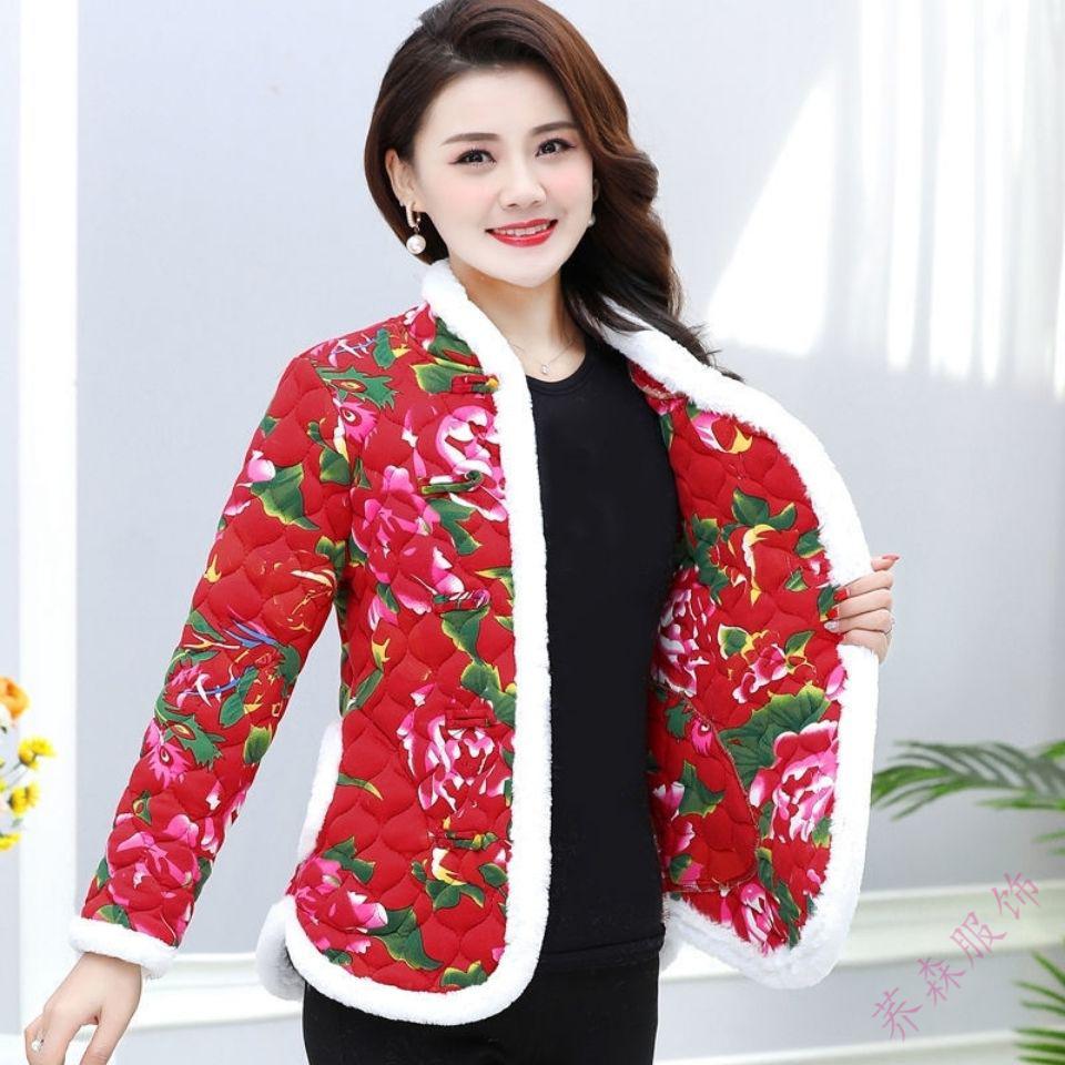 冬季款旗袍改良棉衣驼绒棉加厚款保暖女装花棉袄风棉服白毛边有口袋亮