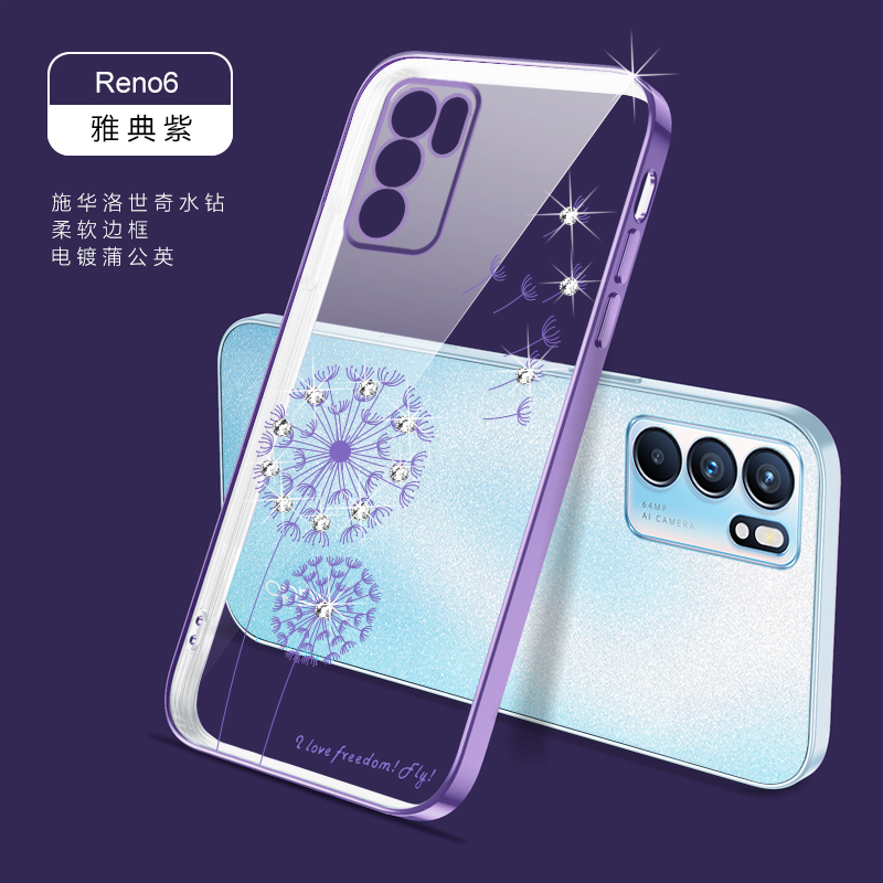 maimkeopporeno6手机壳电镀水钻reno6透明硅胶软壳5g镜头全包防摔保护