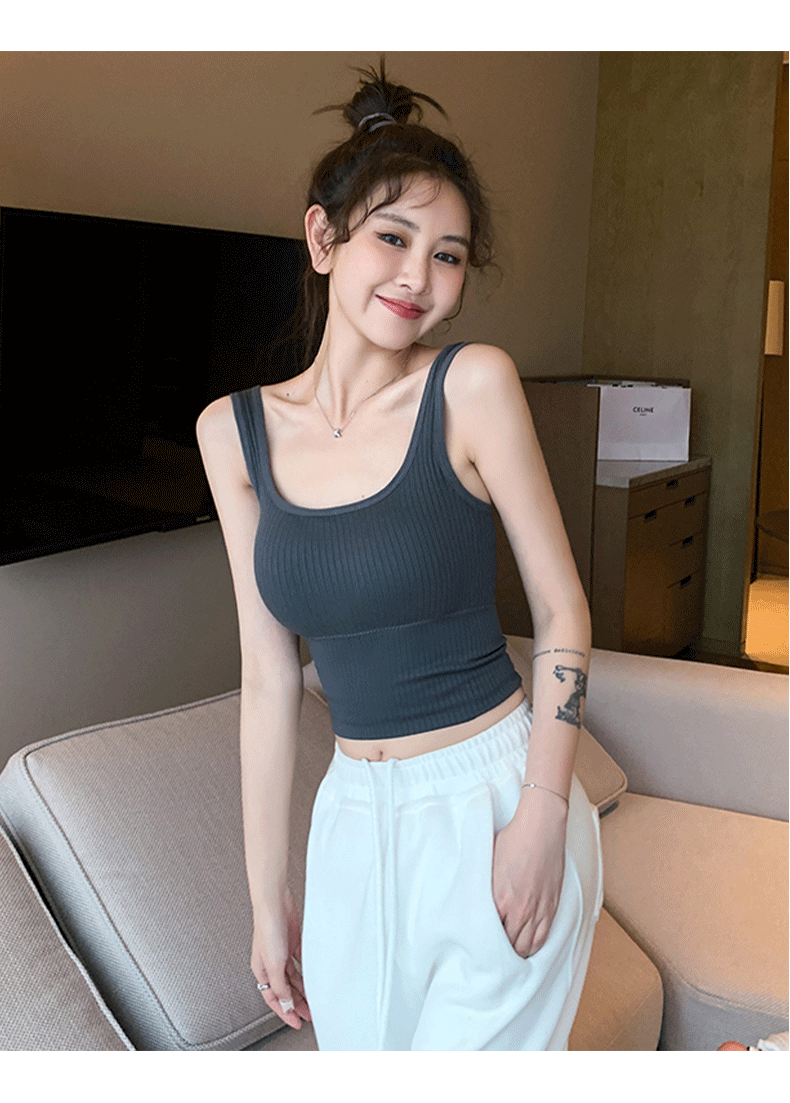 浪莎2022新款网红胸垫一体吊带背心女春夏季运动短款美背抹胸外穿打底