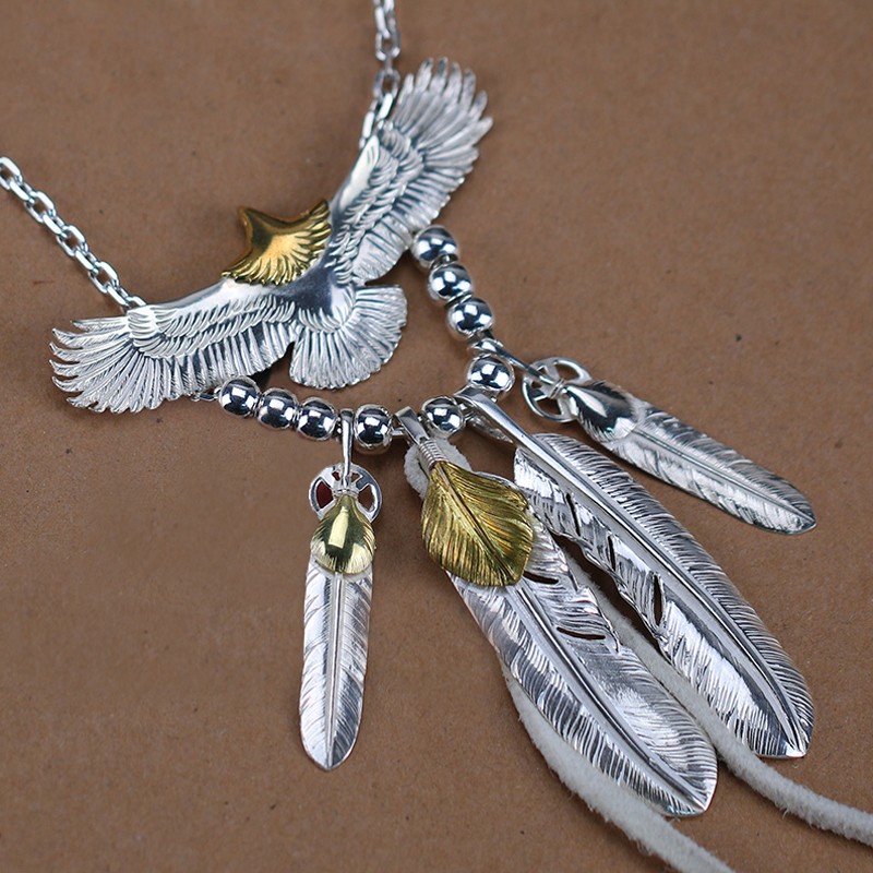 凡丘珠宝 银饰高桥吾郎goros老鹰羽毛项链925 银男goros王源同款