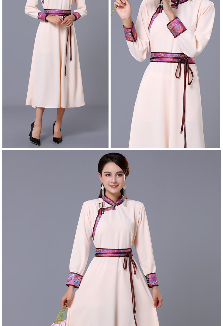 eeovni 蒙古族演出服春夏薄长款蒙古袍时尚现代雪纺蒙古服装民族风