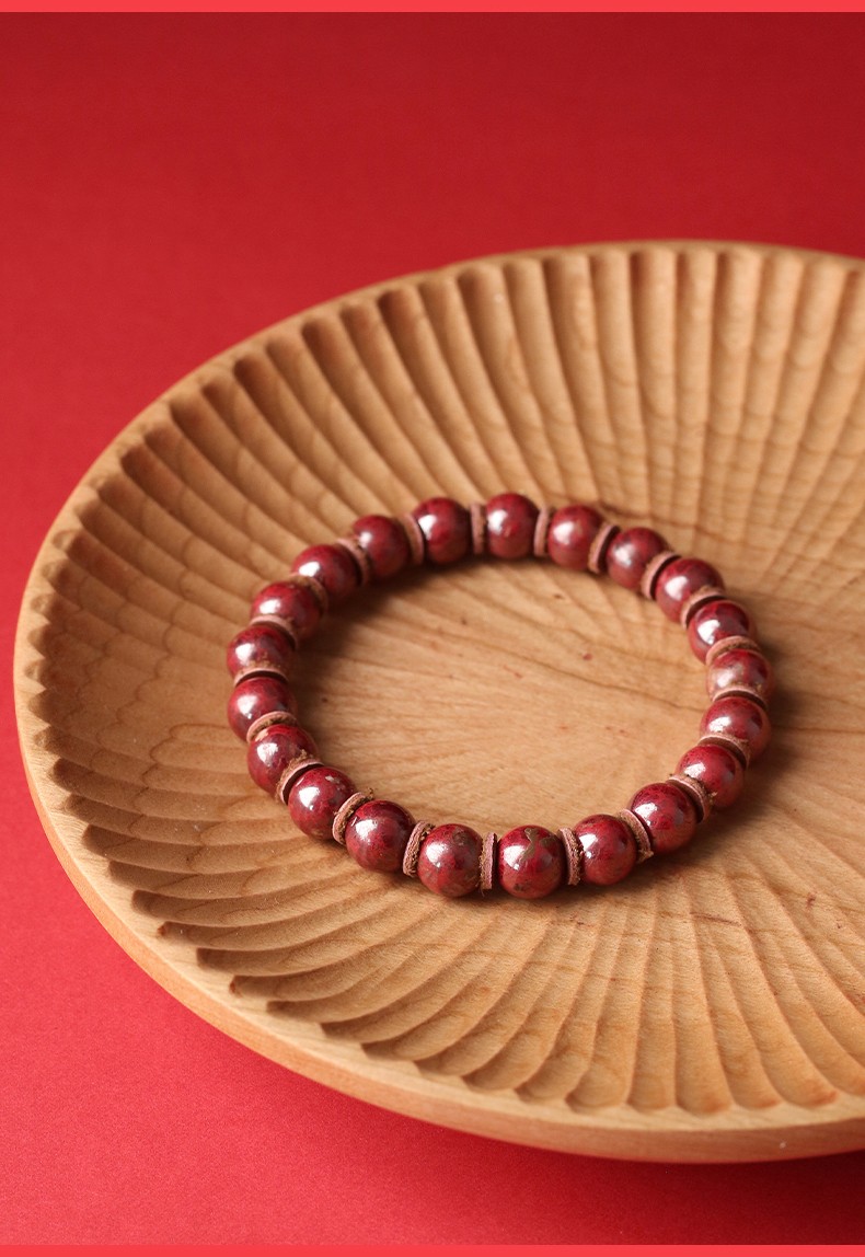 辰世原矿朱砂手链男女情侣款收藏级辰砂石圆珠手饰品本命年红手串 珠
