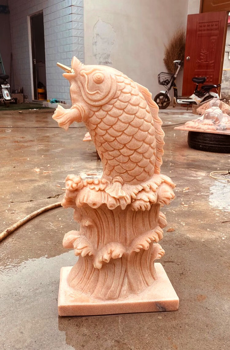 俊阳 石雕鲤鱼晚霞红喷水石鱼水景喷泉动物雕塑庭院花园大水缸石槽