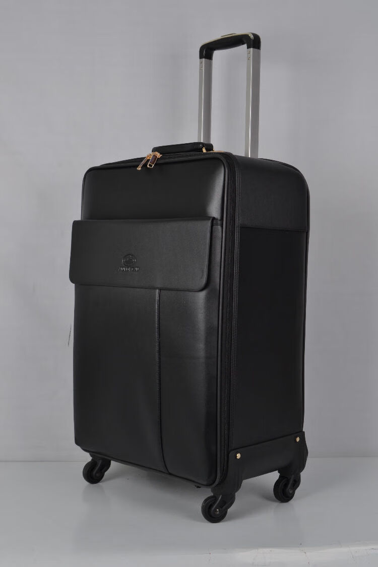 商务牛皮箱真皮拉杆箱男16寸登机箱女20寸行李箱万向轮旅行箱 黑色 16