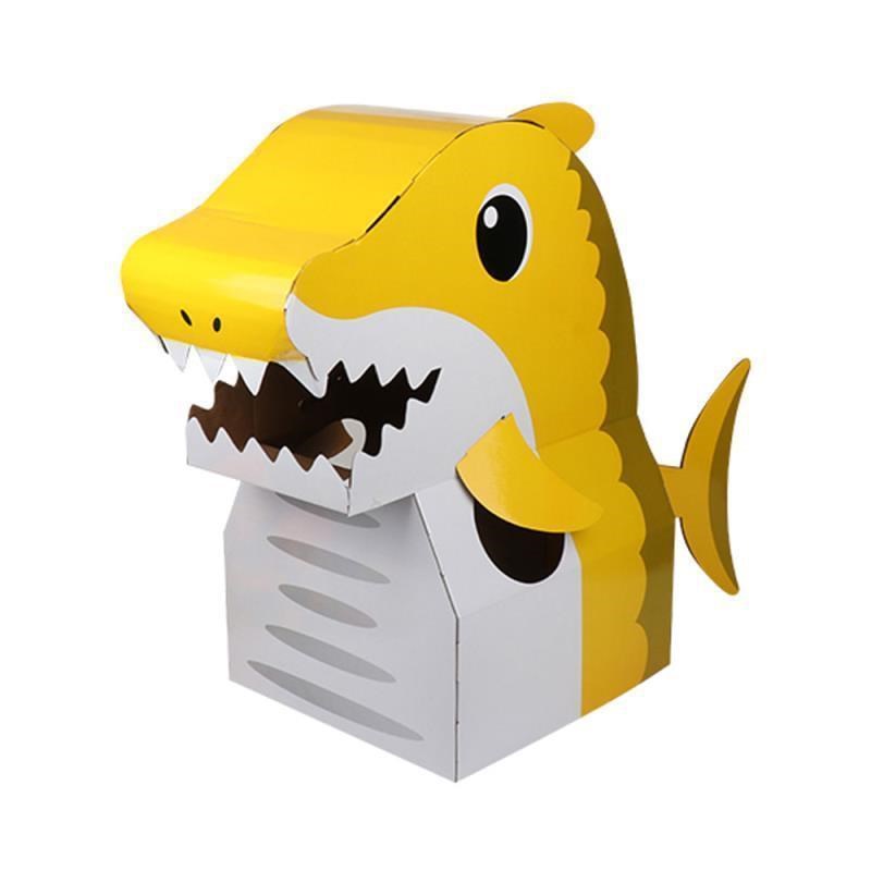 2022纸皮恐龙可穿戴纸箱恐龙鲨鱼头套男孩36岁幼儿园扮演游戏小孩玩