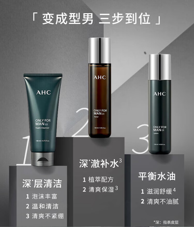 AHC 男士洁水乳男士护肤品套装礼盒洗面奶爽肤水乳液学生男女士礼物 AHC男士水乳四件套
