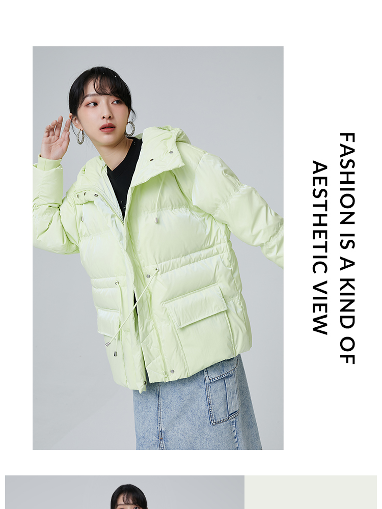 selected思莱德新宽松廓形荧光绿系带羽绒服外套女s421412069草绿色