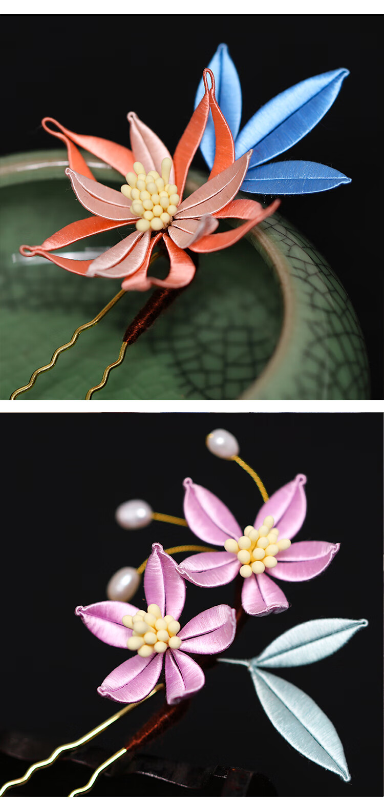 缠花卡纸切片纸模发簪diy材料包古风汉服发饰品手工自制纸片图样 蓝色