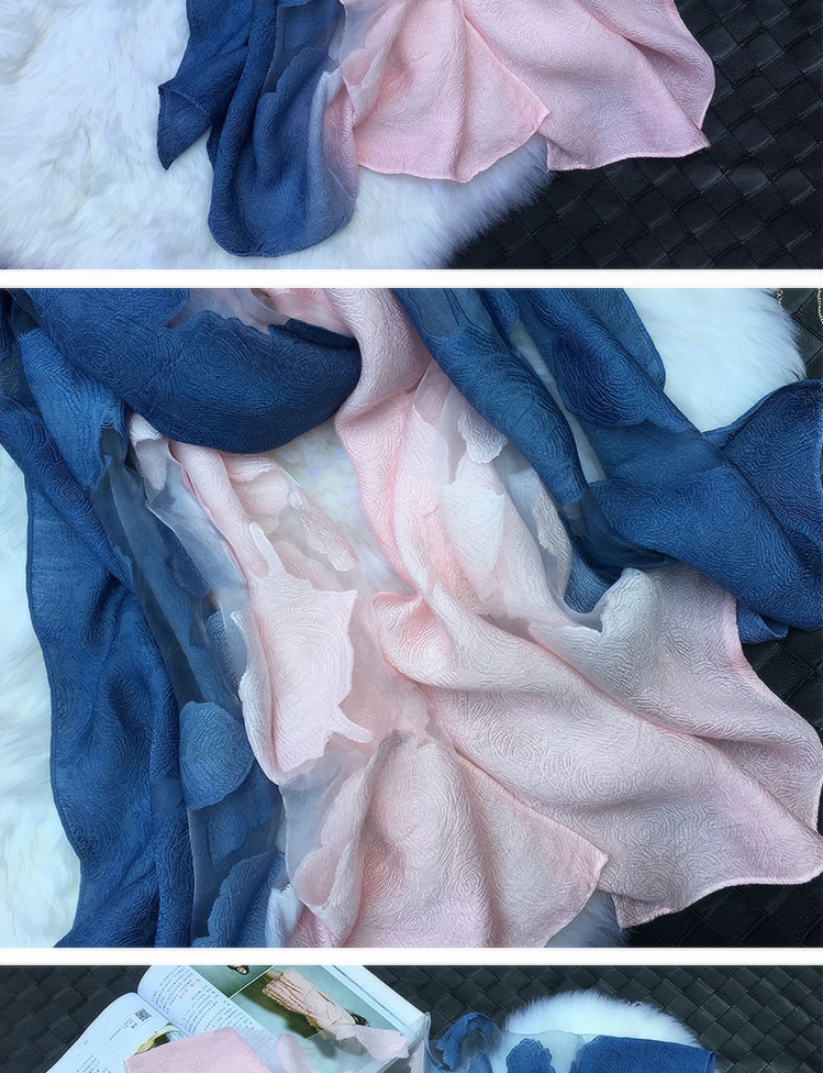 丝巾女士百搭欧根纱剪花丝巾新款千鸟格围巾披肩长款秋春季多用纱巾