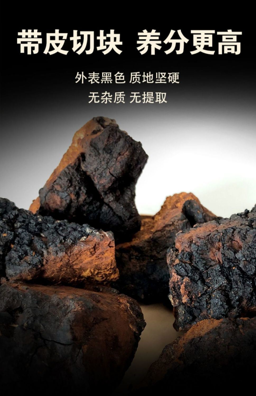 俄罗斯桦树茸正宗黑金进口50年野生桦褐孔菌桦树泪西伯利亚白桦茸500g