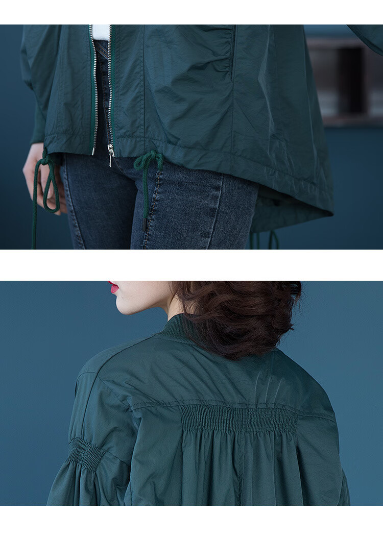 菲姿女装品牌同款女装2021年秋装韩版棒球领开衫薄前短后长 风衣女