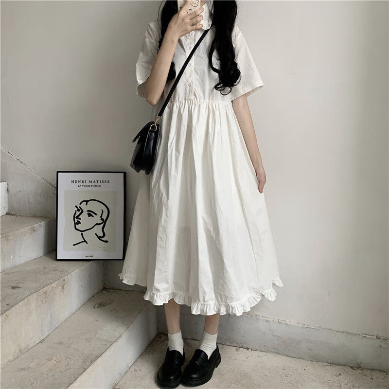 长裙可爱日系甜美长款到脚踝学院风裙子仙女超仙学生小个子连衣裙