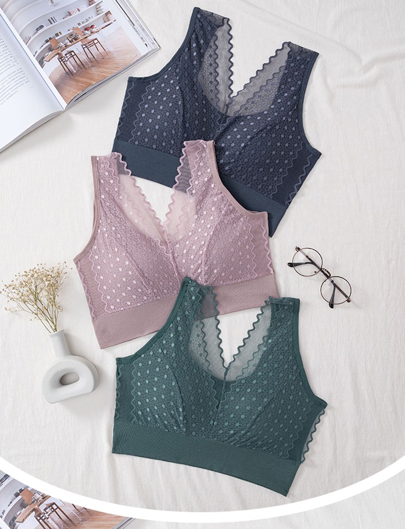 内衣背心式女大胸显小文胸中老年人夏季无钢圈聚拢胸罩全罩杯 宝蓝色