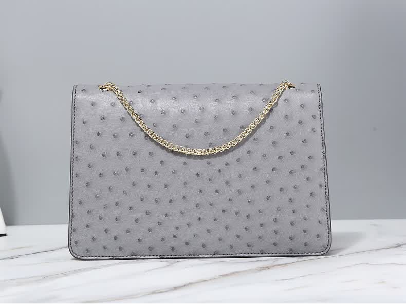 卡梵蒂鸵鸟皮女包包2021新款潮真皮蛇头包单肩斜挎包时尚百搭链条小方