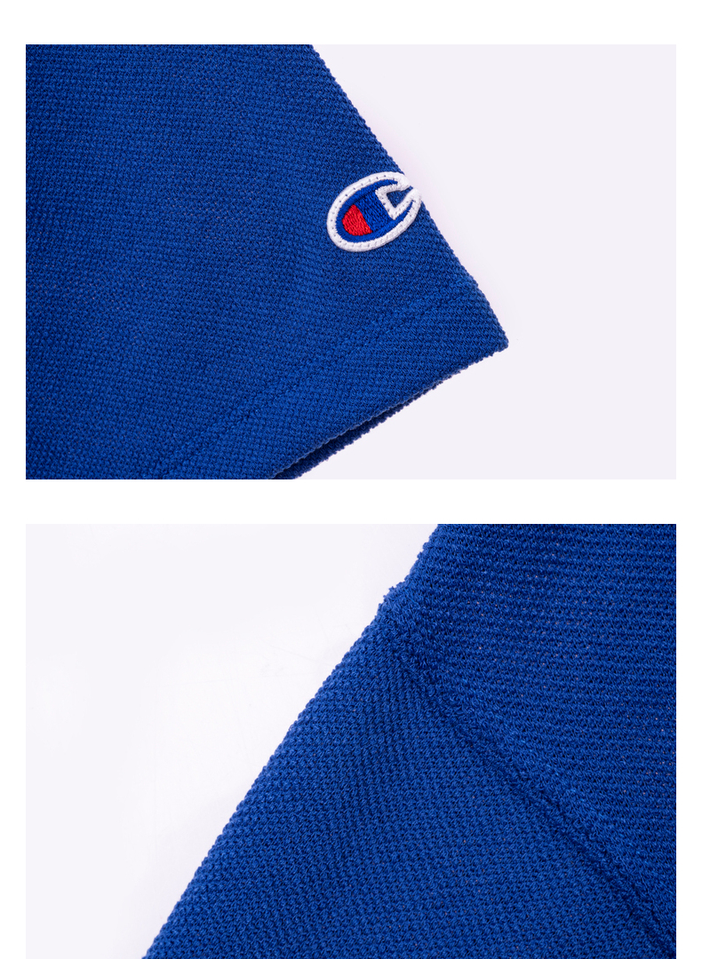 champion时尚草写logo双领宽松舒适休闲运动t恤冠军短袖女 蓝色 l