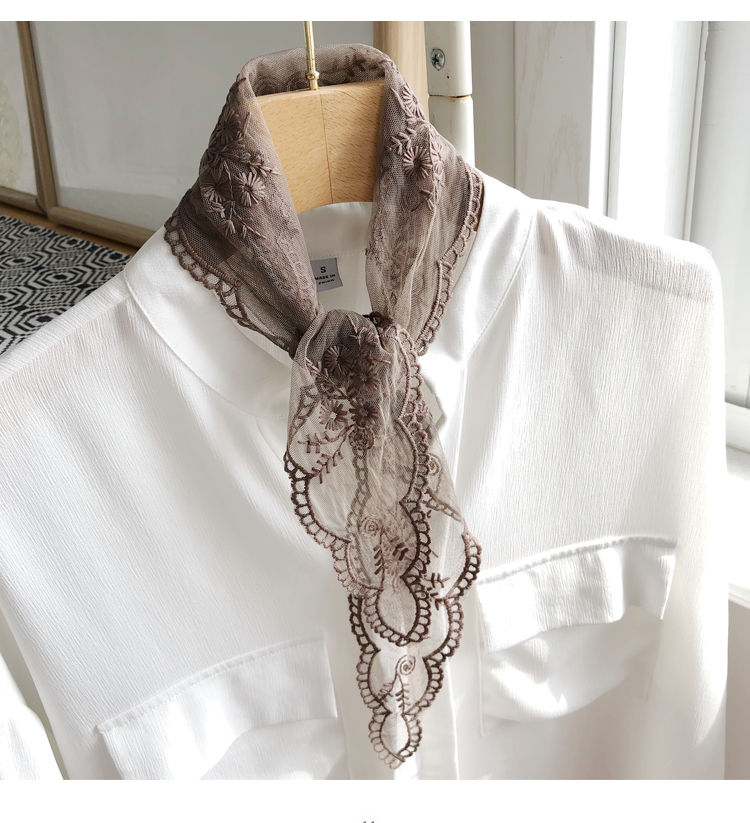 蕾丝小领巾纯色蕾丝小丝巾女韩版百搭装饰三角型领巾护颈椎三角巾头巾