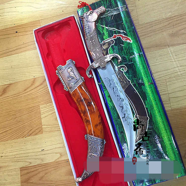 蒙古马头弯刀蒙古刀摆件礼刀剑未开刃浩驰48cm架子