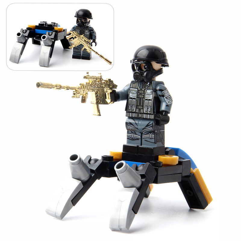 兼容防爆服第三方军事人仔积木拼装装备加特林机枪迫击炮 加特林机枪