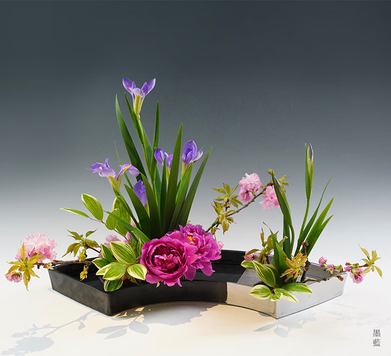 日本进口大扇形插花花器禅意日式花道创意花盘花盆盛花花器国产琳派调