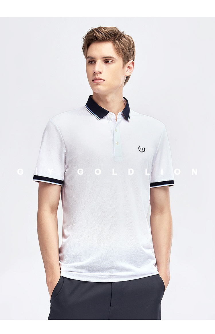 gy goldlion 金利来gy夏季polo衫短袖男士桑蚕丝简约休闲翻领白色短袖