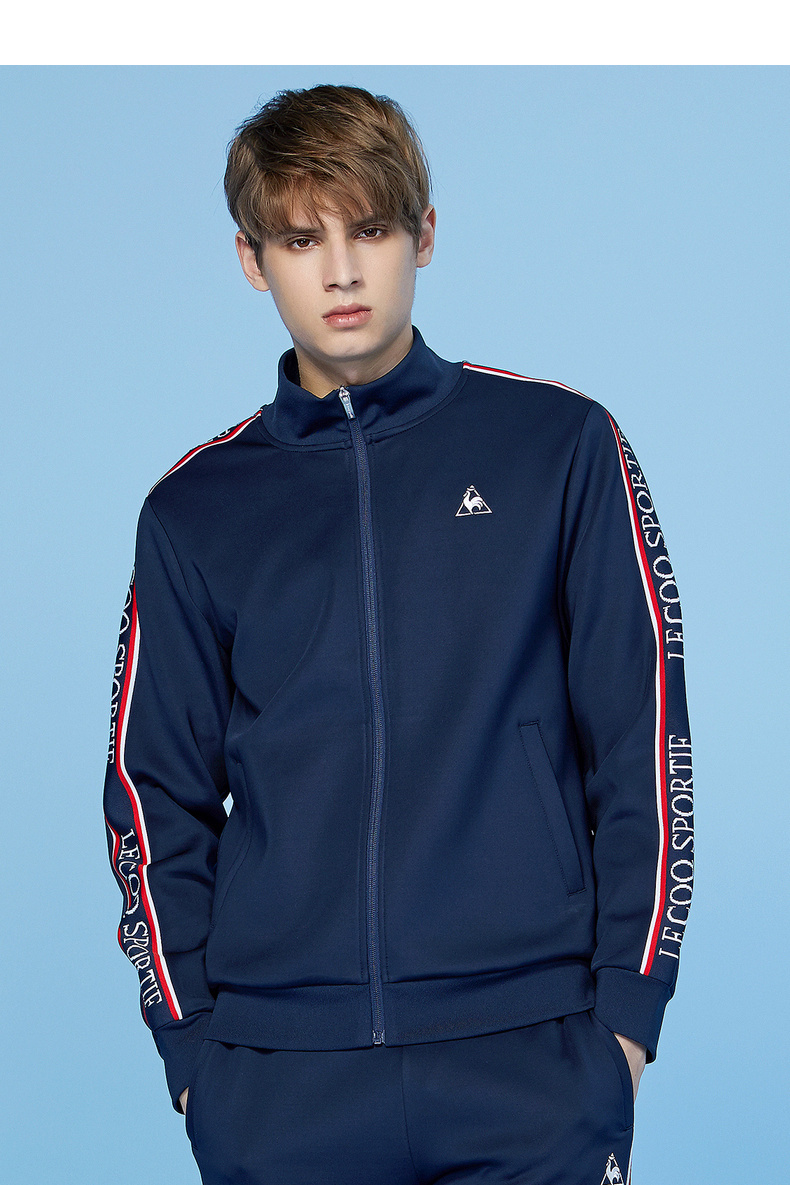 【20新品】乐卡克法国公鸡简约时尚拼接休闲立领拉链开衫外套男 红色