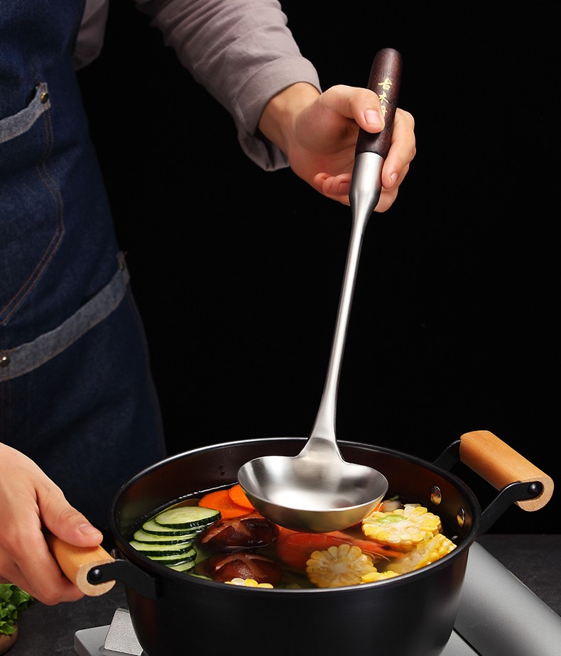 沃德百惠(worthbuy)不锈钢炒勺厨师专用炒菜大号勺子长木柄汤勺食堂
