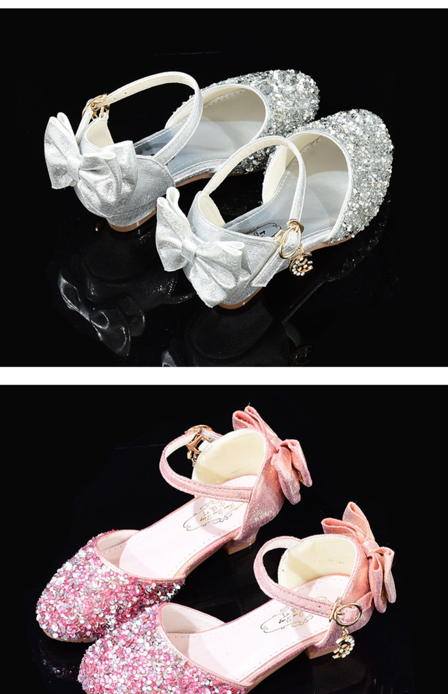 disney迪士尼女童公主鞋子礼服银色表演水晶鞋夏季儿童高跟鞋模特走秀