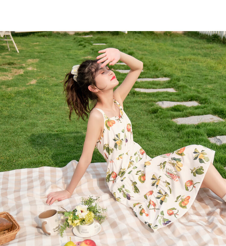 ief爱依服吊带连衣裙女2020夏季新款时尚法式风情水果印花a字裙1326ad