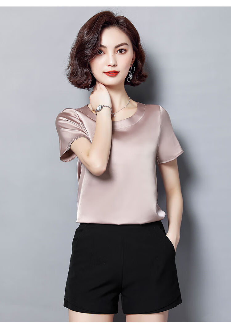 特价高端真丝上衣女桑蚕丝短袖t恤2020年夏半袖丝绸女款时上高端洋气