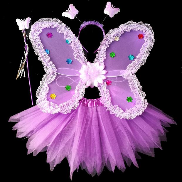 六一儿童演出服天使蝴蝶翅膀四件套花仙子cos表演道具翅膀生日礼物抖