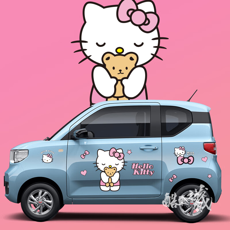 五菱宏光miniev馬卡龍車貼hello kitty裝飾奇瑞qq冰淇淋車身貼紙 單側